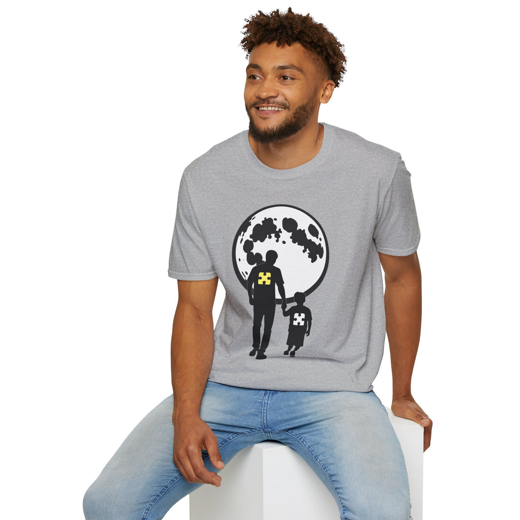 Moonwalk Father & Son T‑Shirt — Silhouette with Moon & Yellow Patch