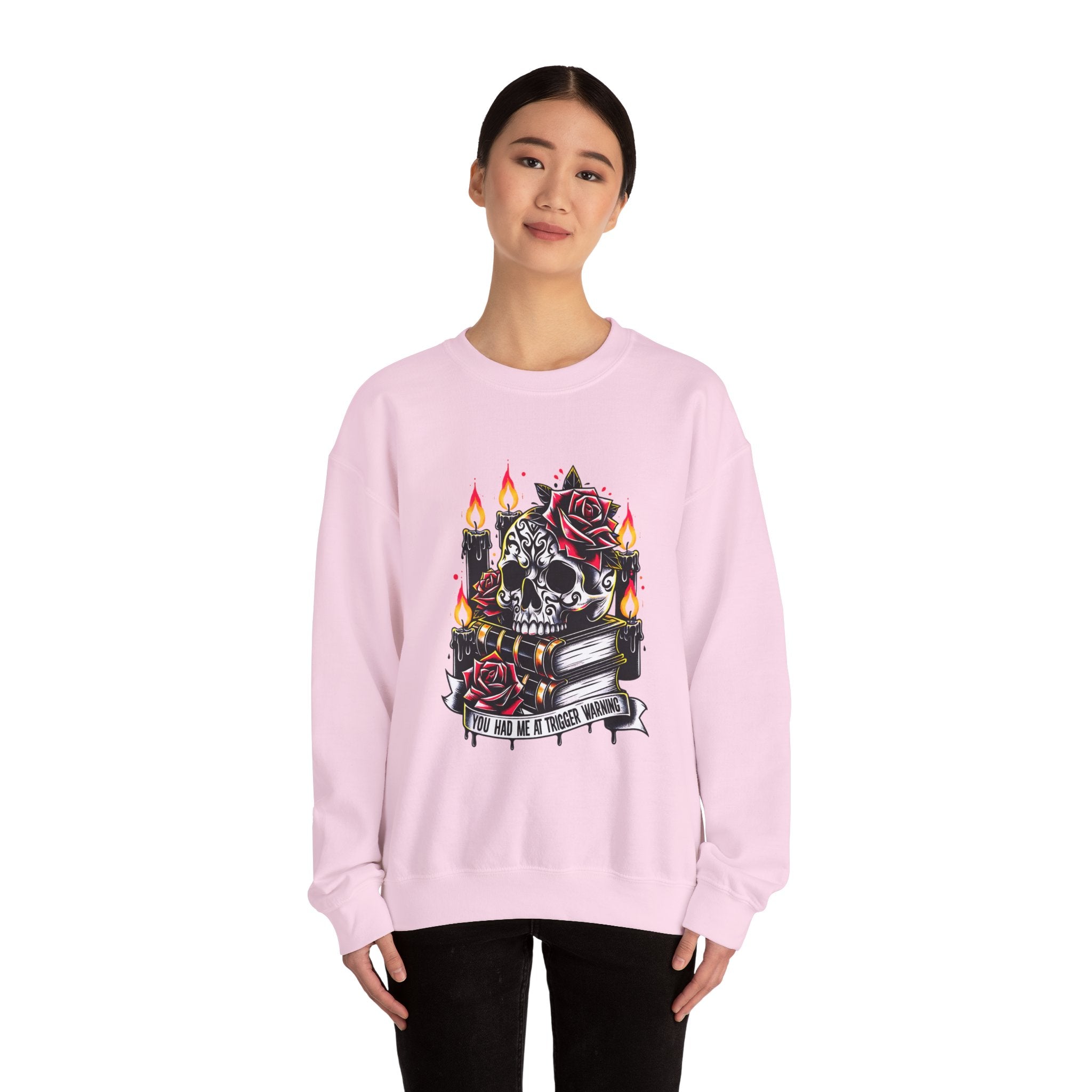 Skull & Rose Candle Crewneck Sweatshirt — Gothic Vintage Tattoo Design