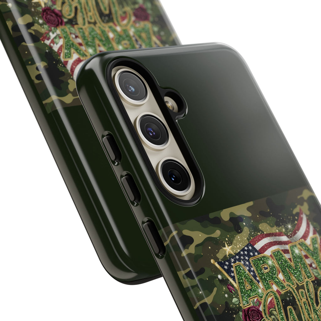 Army Wife Tough Phone Case — Camo Flag Design with Roses
