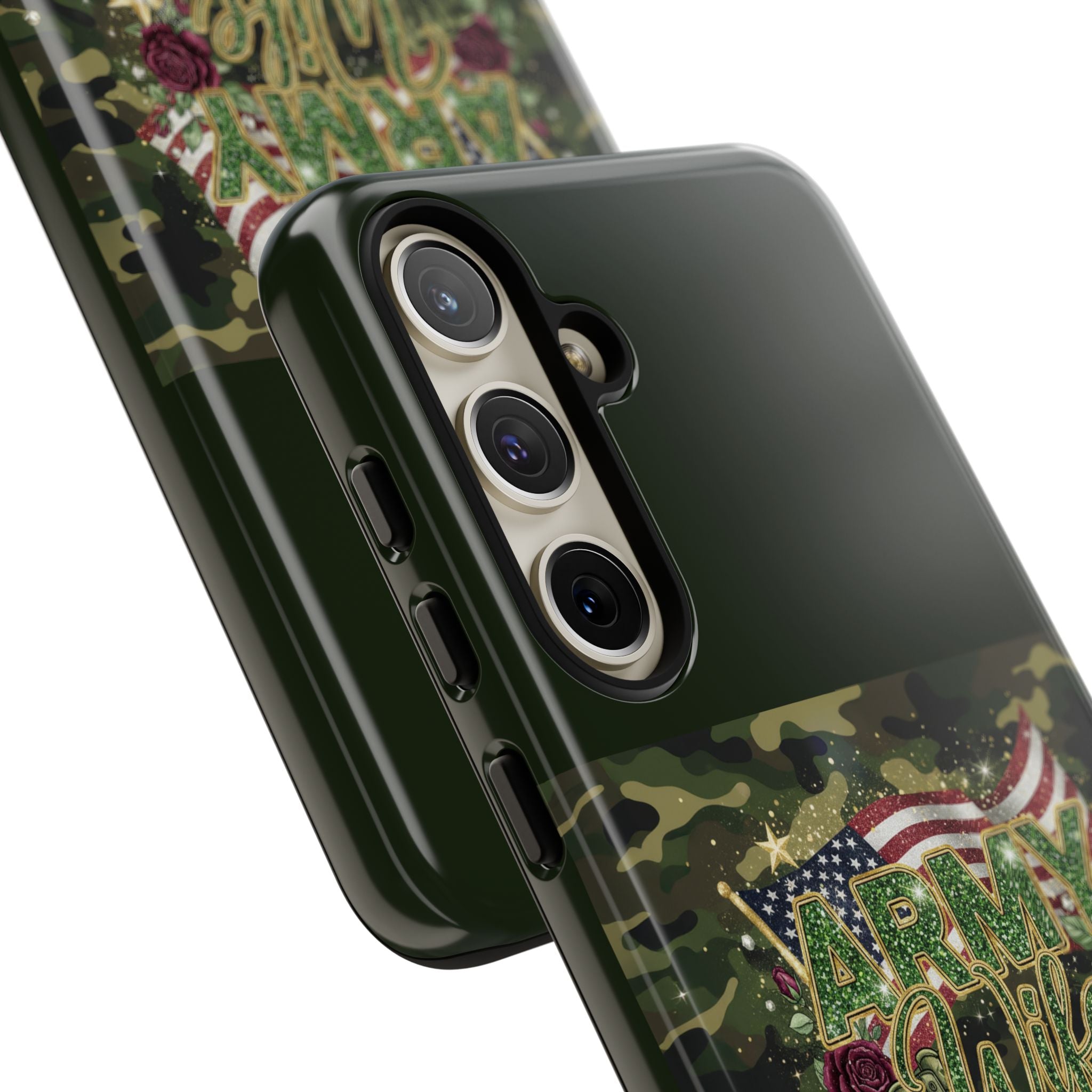 Army Wife Tough Phone Case — Camo Flag Design with Roses