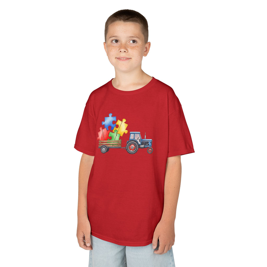 Kids Tractor with Puzzle Pieces T-Shirt — Autism Awareness Farm Tee