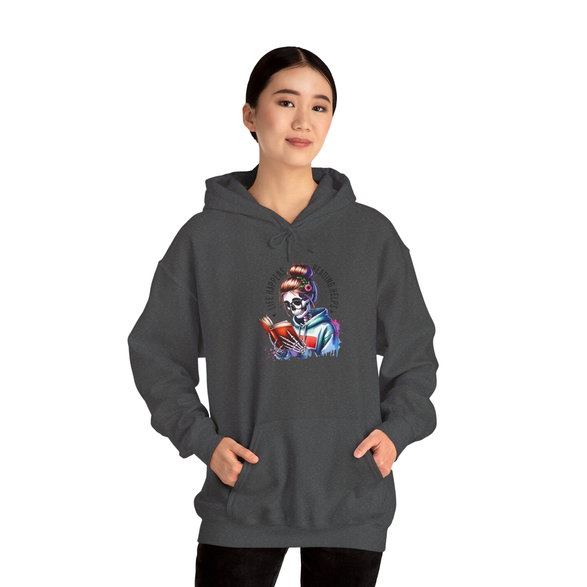 Hoodie - 'Eat, Sleep, Read, Repeat' Skeleton Reader Graphic Hoodie