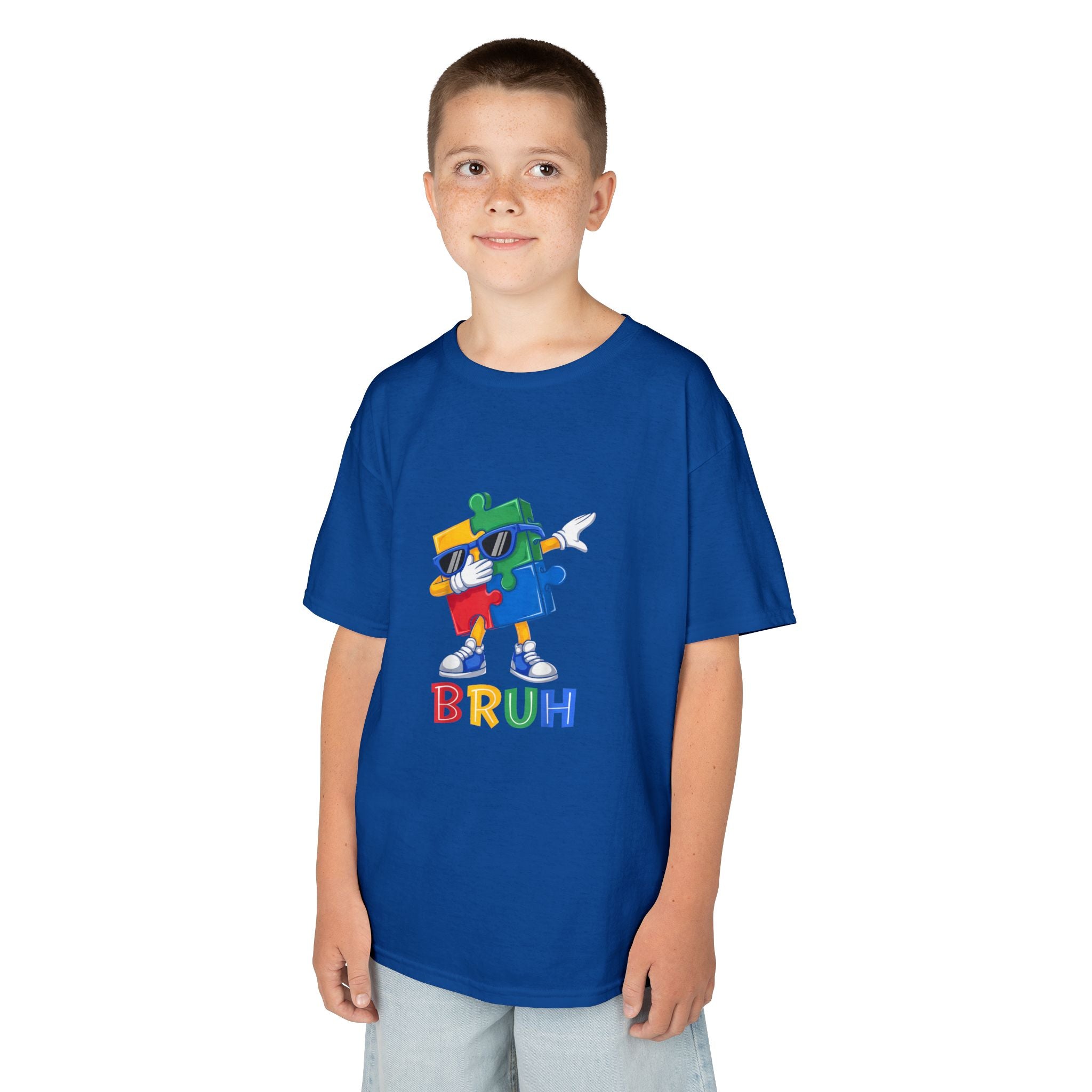 Kids 'BRUH' Colorful Puzzle Robot Tee - Fun Graphic Shirt for Boys & Girls