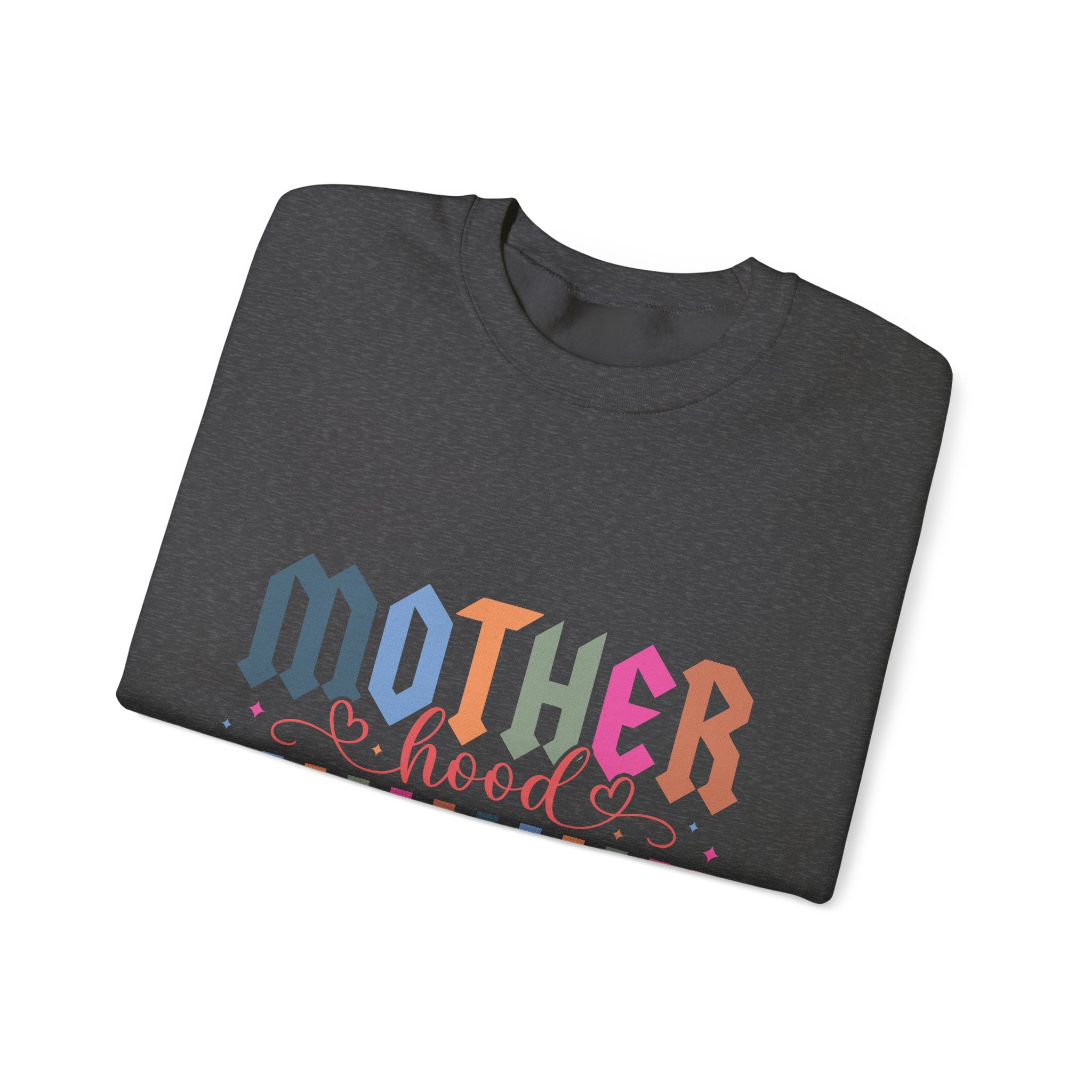 Motherhood Crewneck Sweatshirt — 'Mother Hood' Retro Colorful Mom Pullover