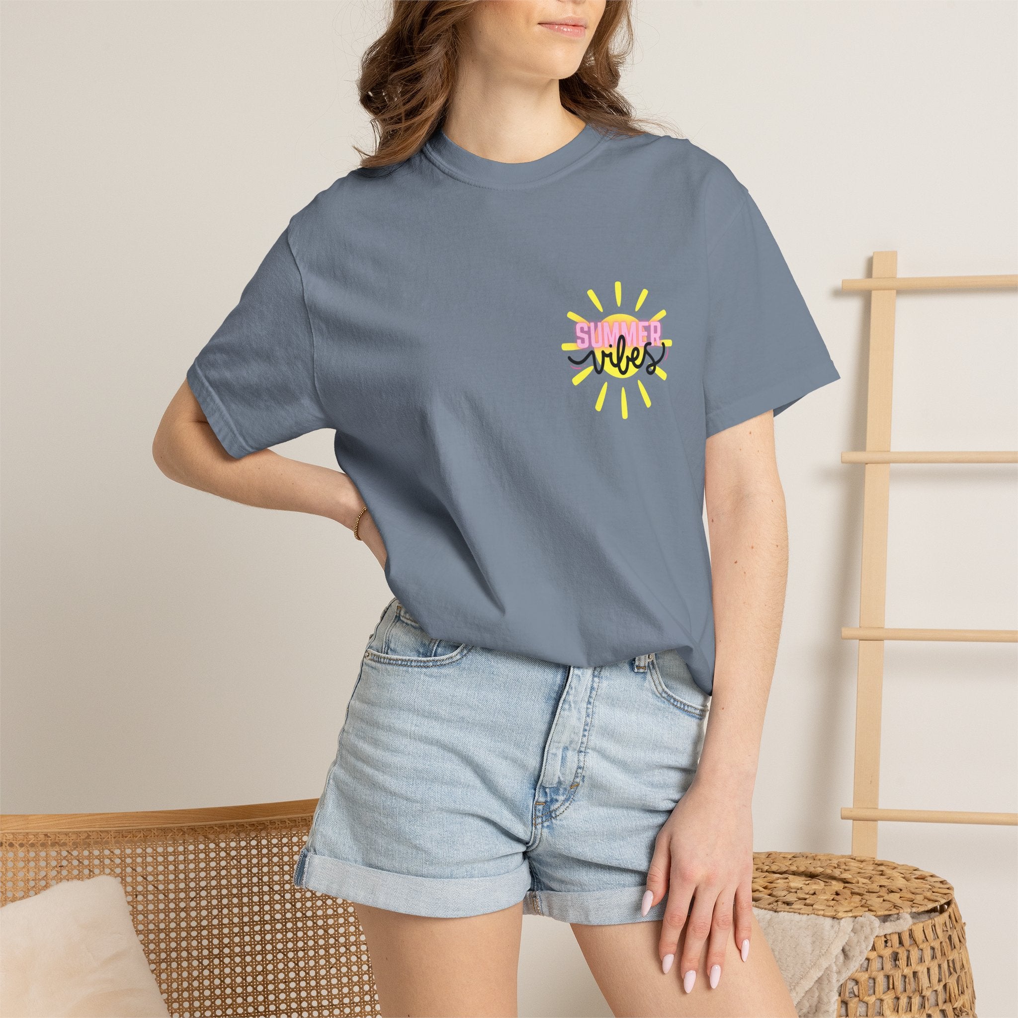 Summer Vibes T-Shirt — Pink Floatie & Checkered Graphic