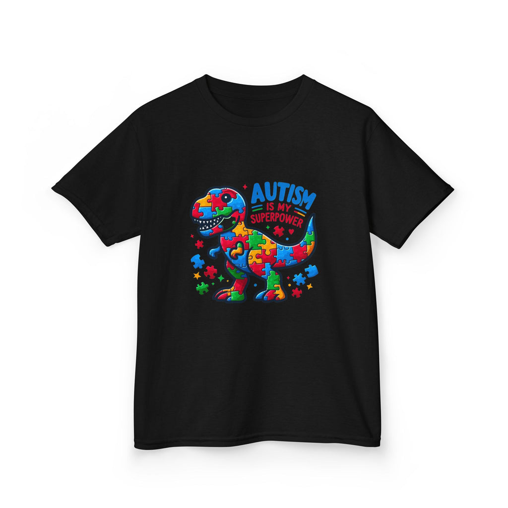 Kids T-Shirt — 'Autism is My Superpower' Puzzle Dinosaur Tee