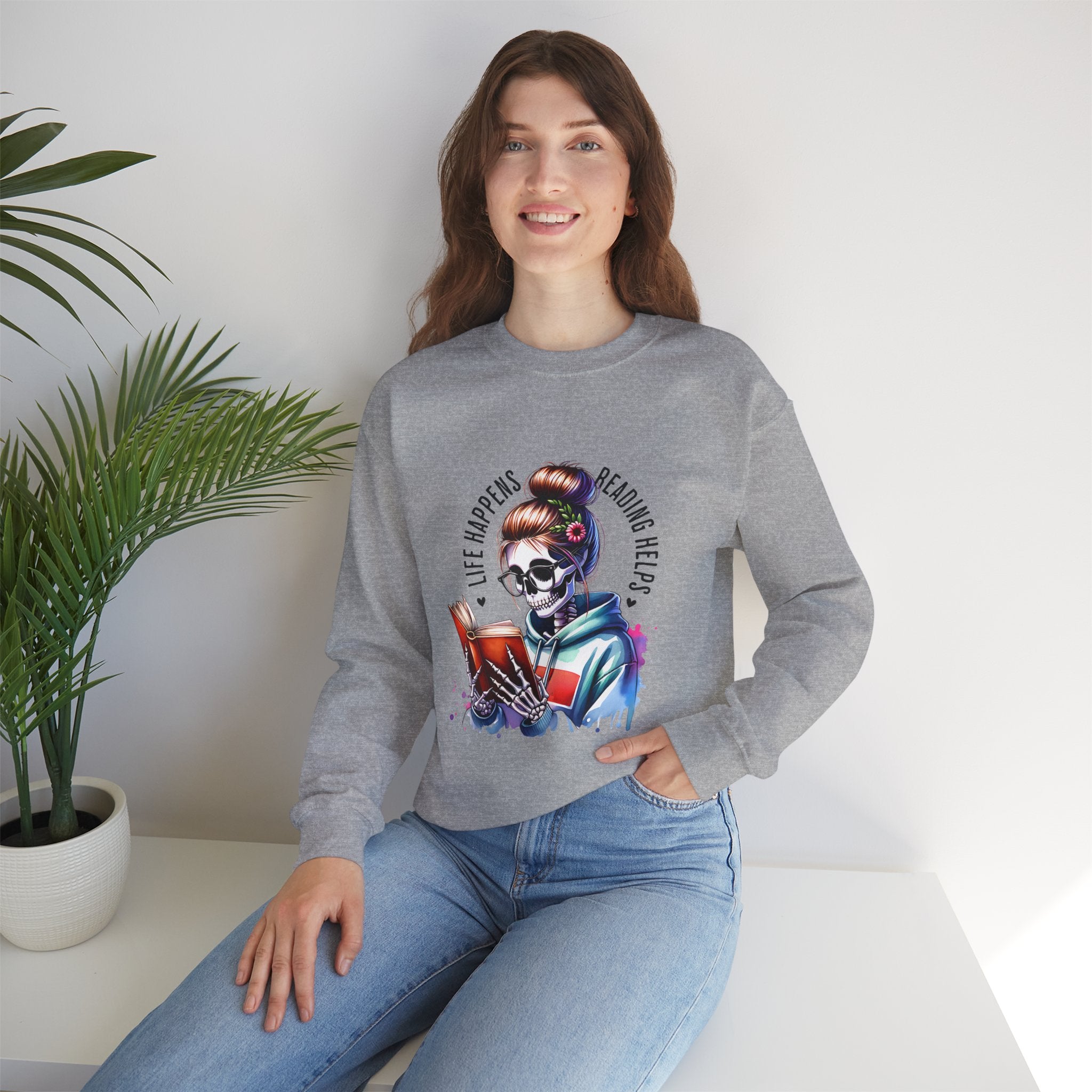 Reading Heals Sweatshirt — Skull Booklover Crewneck