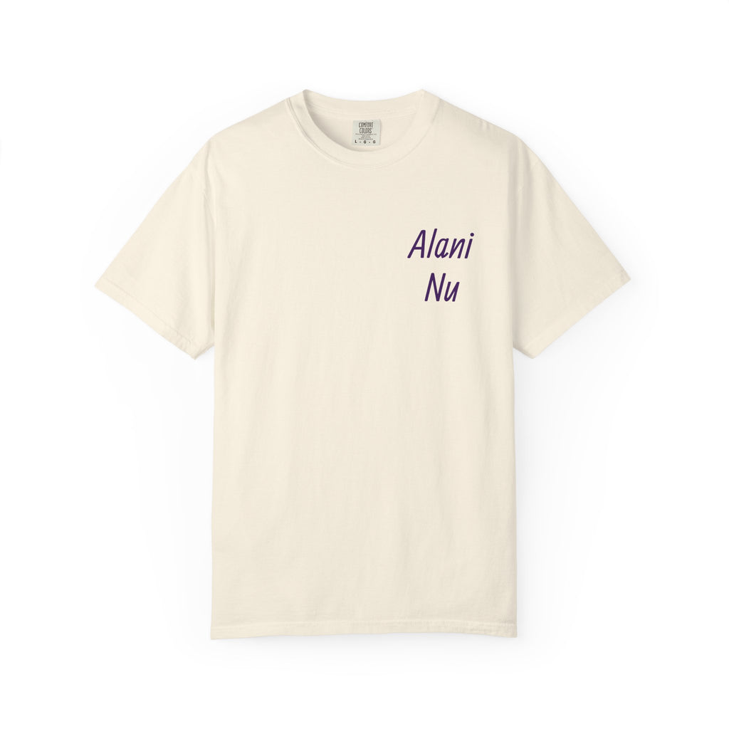 Graphic T-Shirt — 'Alani Nu' Collage Back Print, Retro Floral & Lip Art Tee