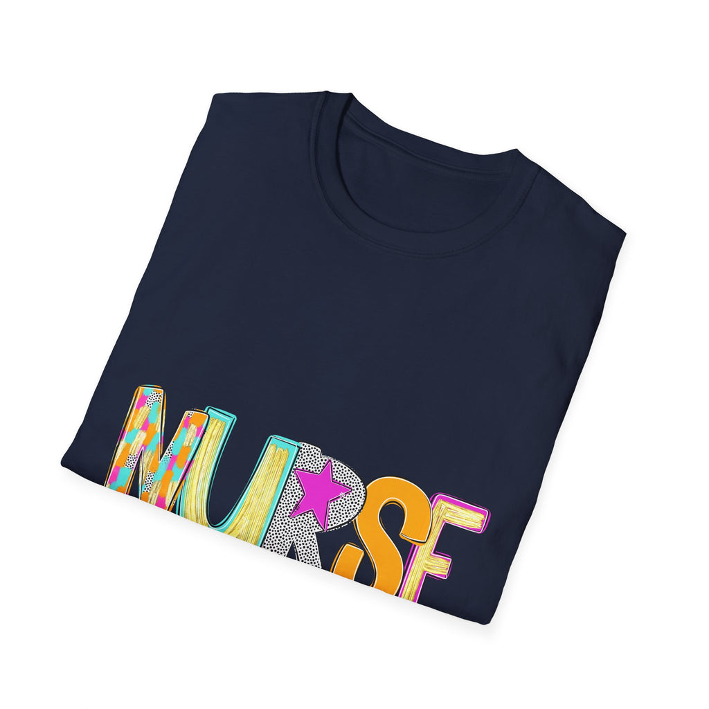 Nurse Colorful Lettering T-Shirt – Playful Scrubs-Themed Tee for Nurses