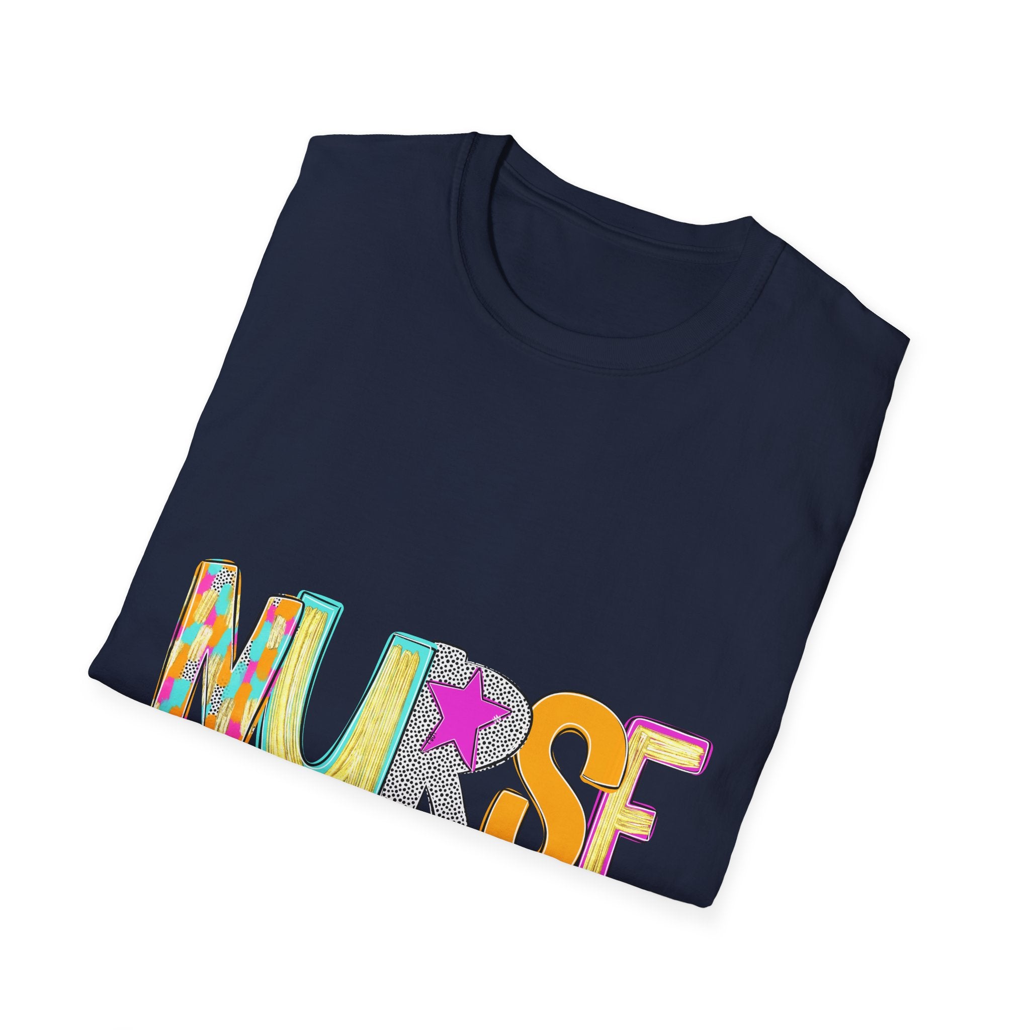 Nurse Colorful Lettering T-Shirt – Playful Scrubs-Themed Tee for Nurses