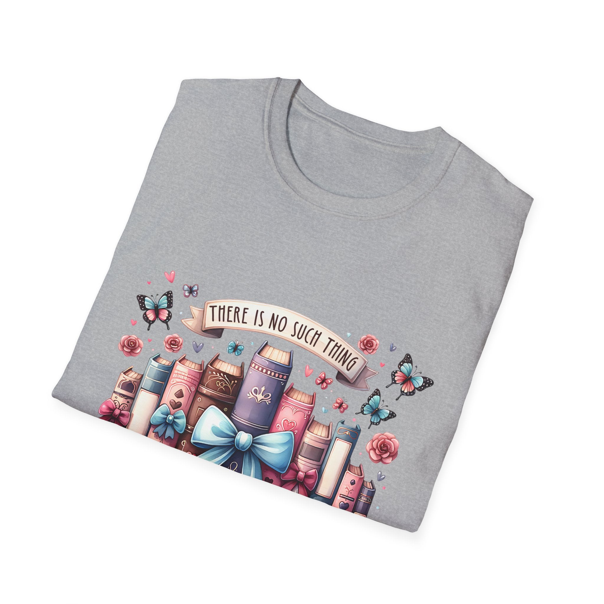 Book Lover T-Shirt — "There Is No Such Thing As Too Many Books" Illustrated Stack Design