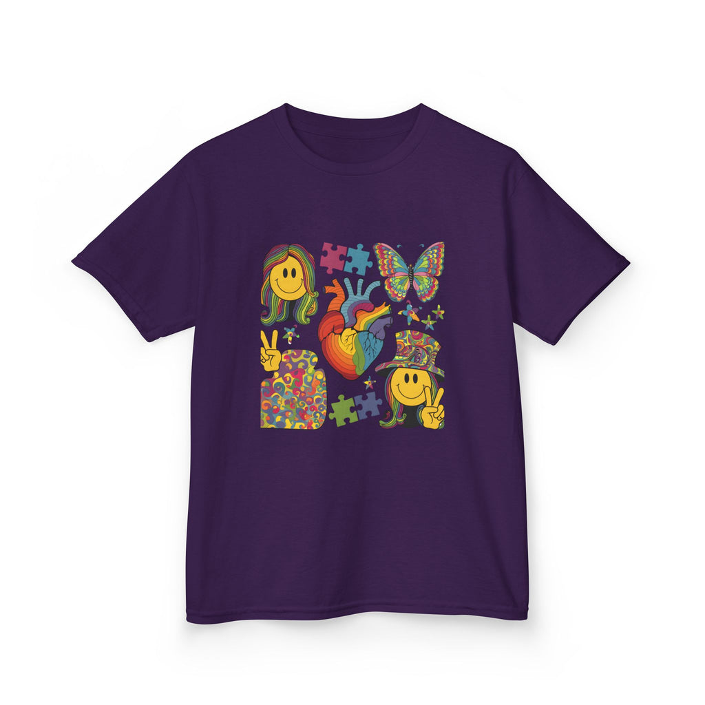 Kids Tee — Colorful Psychedelic Smiley & Puzzle Heart Graphic