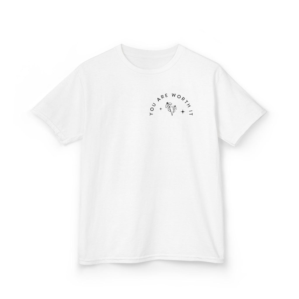 Kids Tee — “You Are Worth It” Minimal Floral Comfort Shirt
