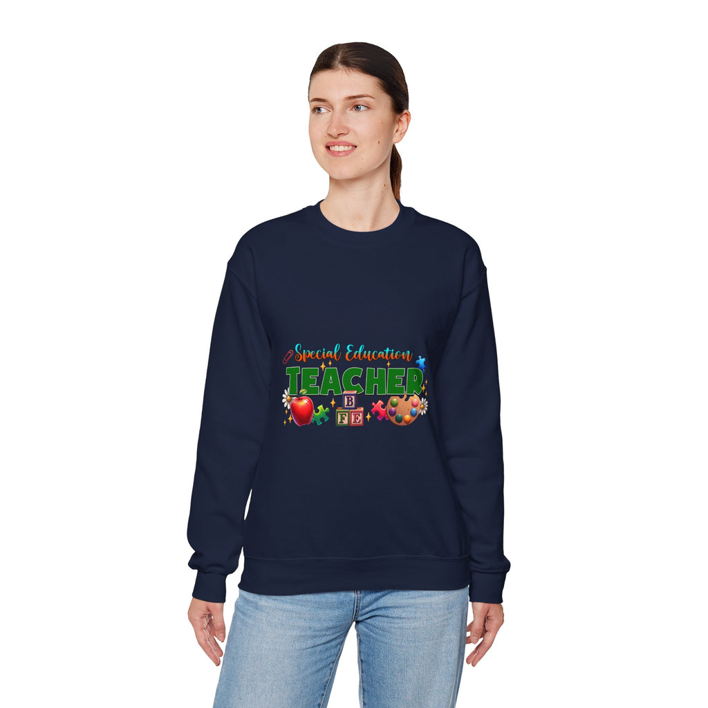 Special Education Teacher Crewneck Sweatshirt — Cute Apple & Classroom Icons