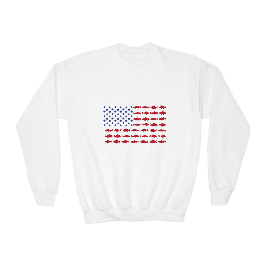 Youth Crewneck Sweatshirt – American Flag Crabs Graphic (Patriotic 4th of July Kids Crewneck)