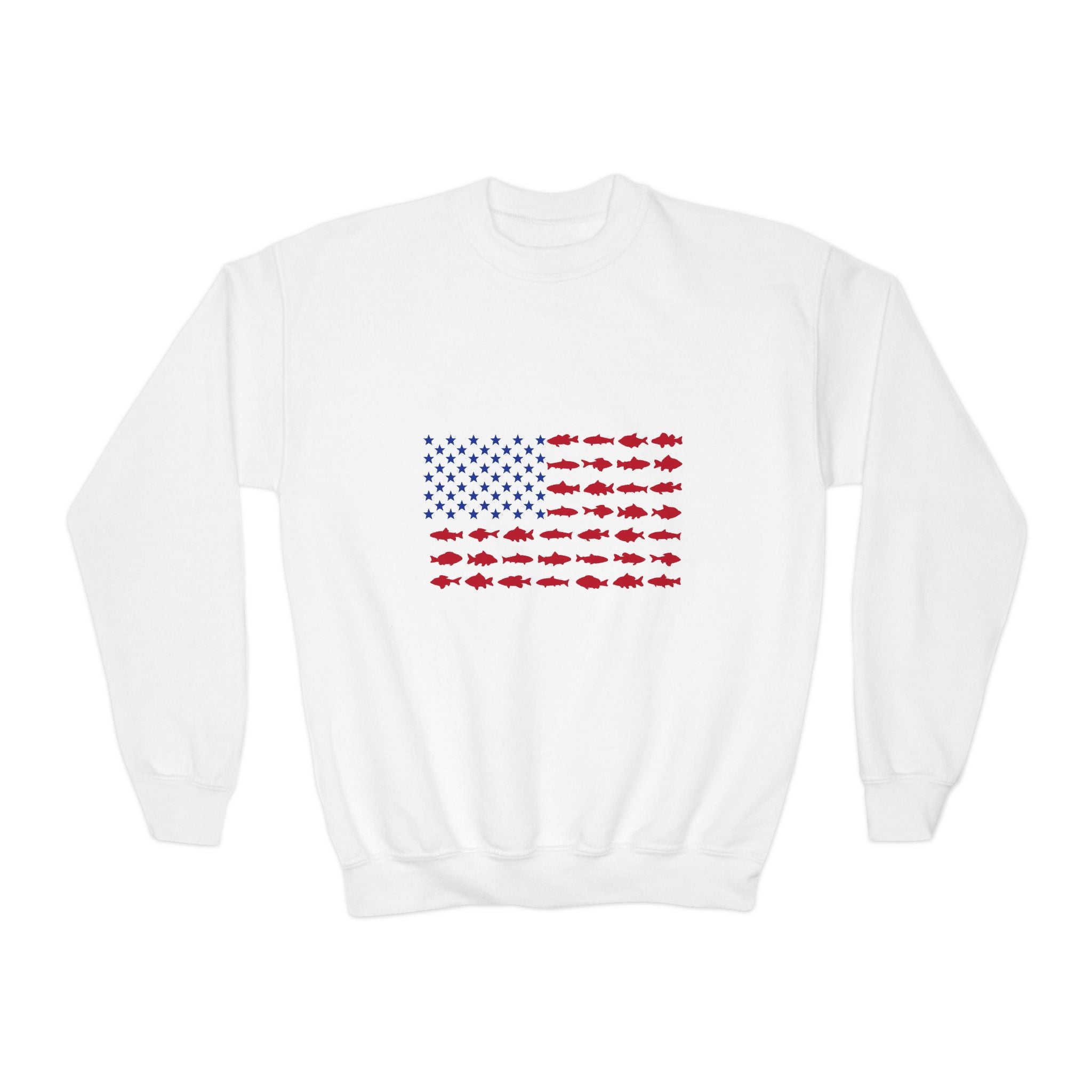 Youth Crewneck Sweatshirt – American Flag Crabs Graphic (Patriotic 4th of July Kids Crewneck)
