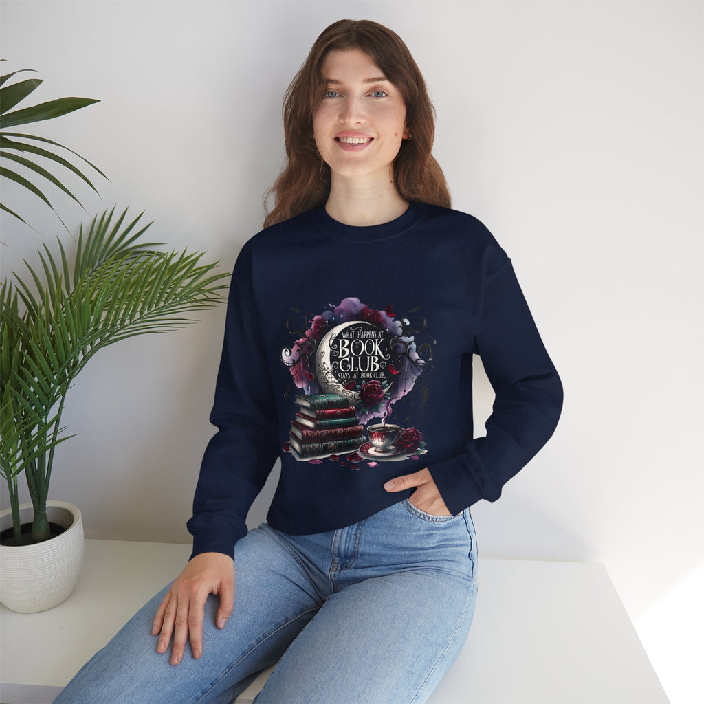Book Club Crewneck Sweatshirt — Cozy Literary Stack & Tea Design