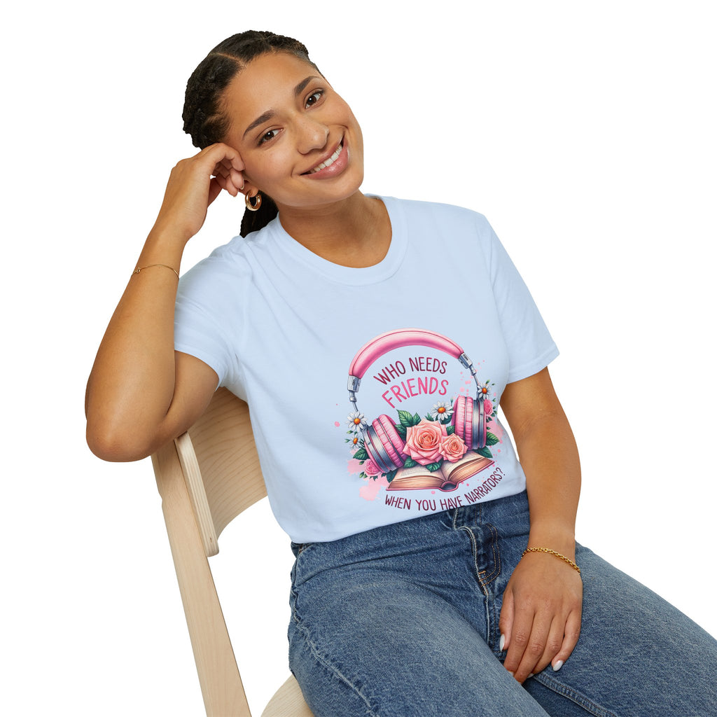 Headphones & Roses T‑Shirt — "Who Needs Friends When You Have Headphones" Graphic Tee
