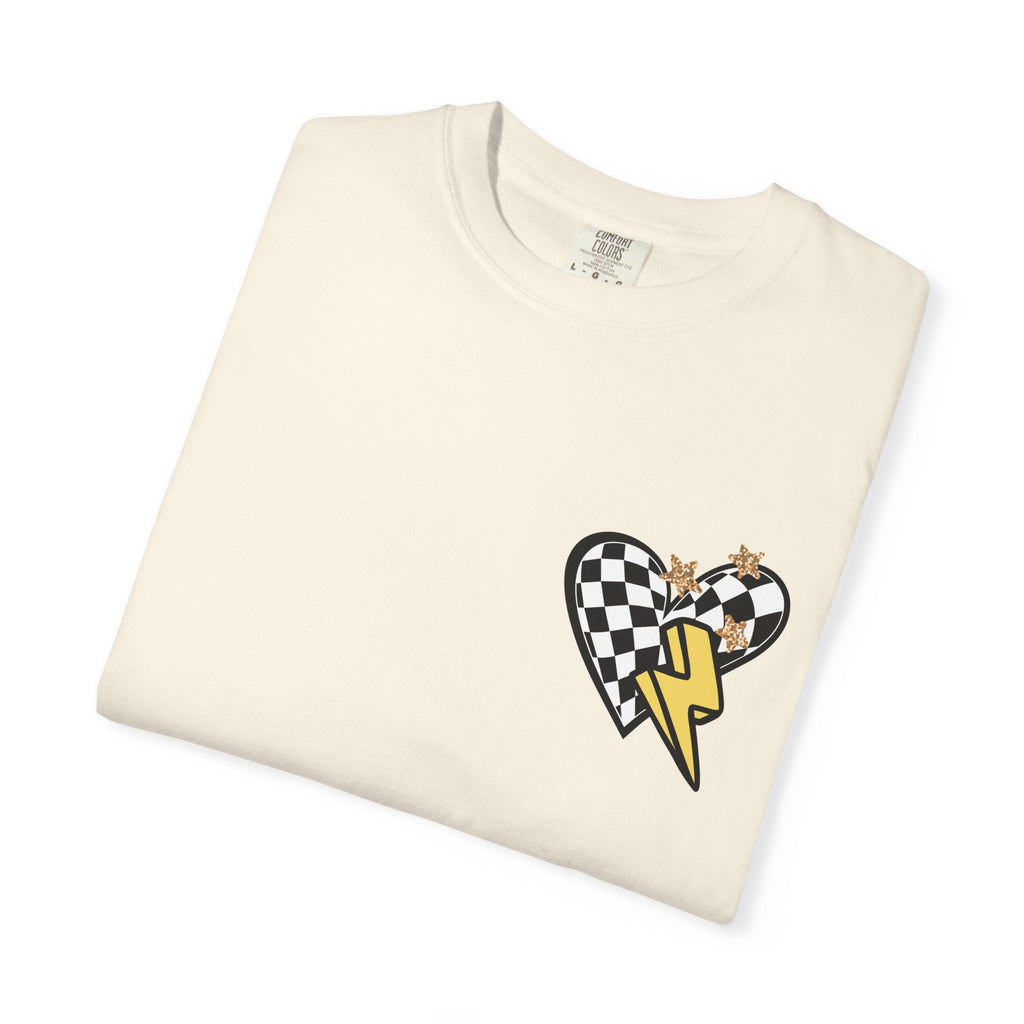 Graphic T-Shirt — Checker Heart & Tiger Collage Design