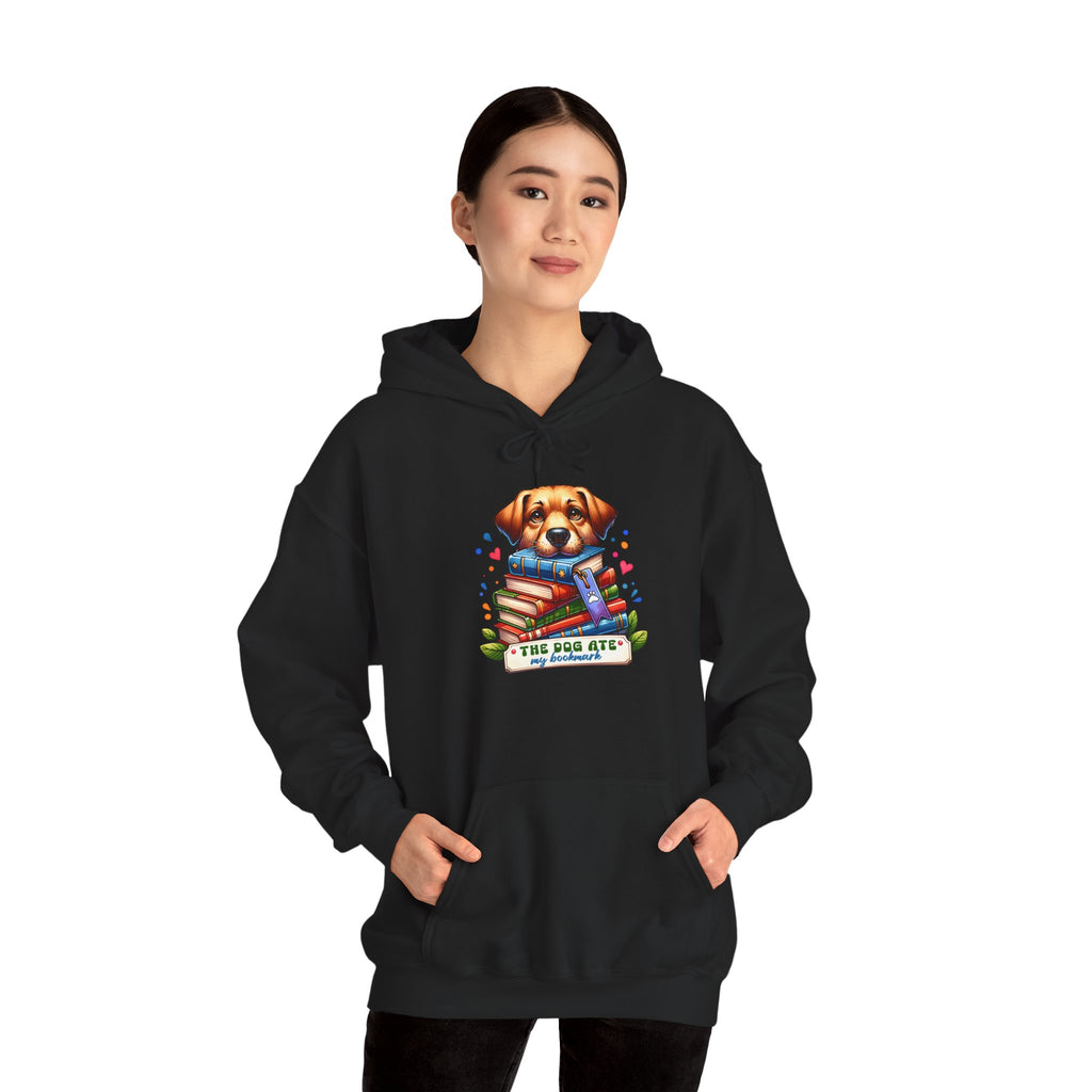 Dog Mom Hoodie — Cute Puppy Reading Books "The Dog Ate" Graphic Sweatshirt