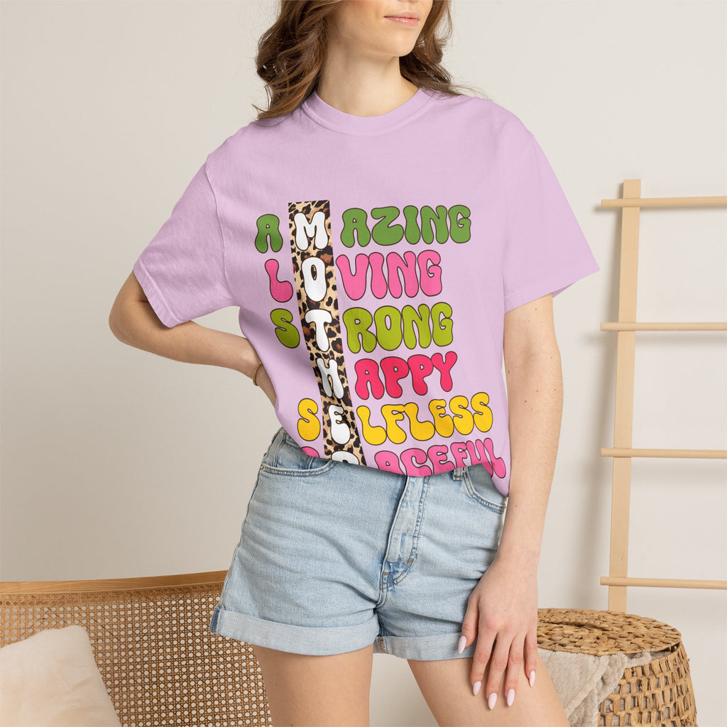 Mother Acrostic Graphic T-Shirt — Retro Bubble Letters & Leopard Accent
