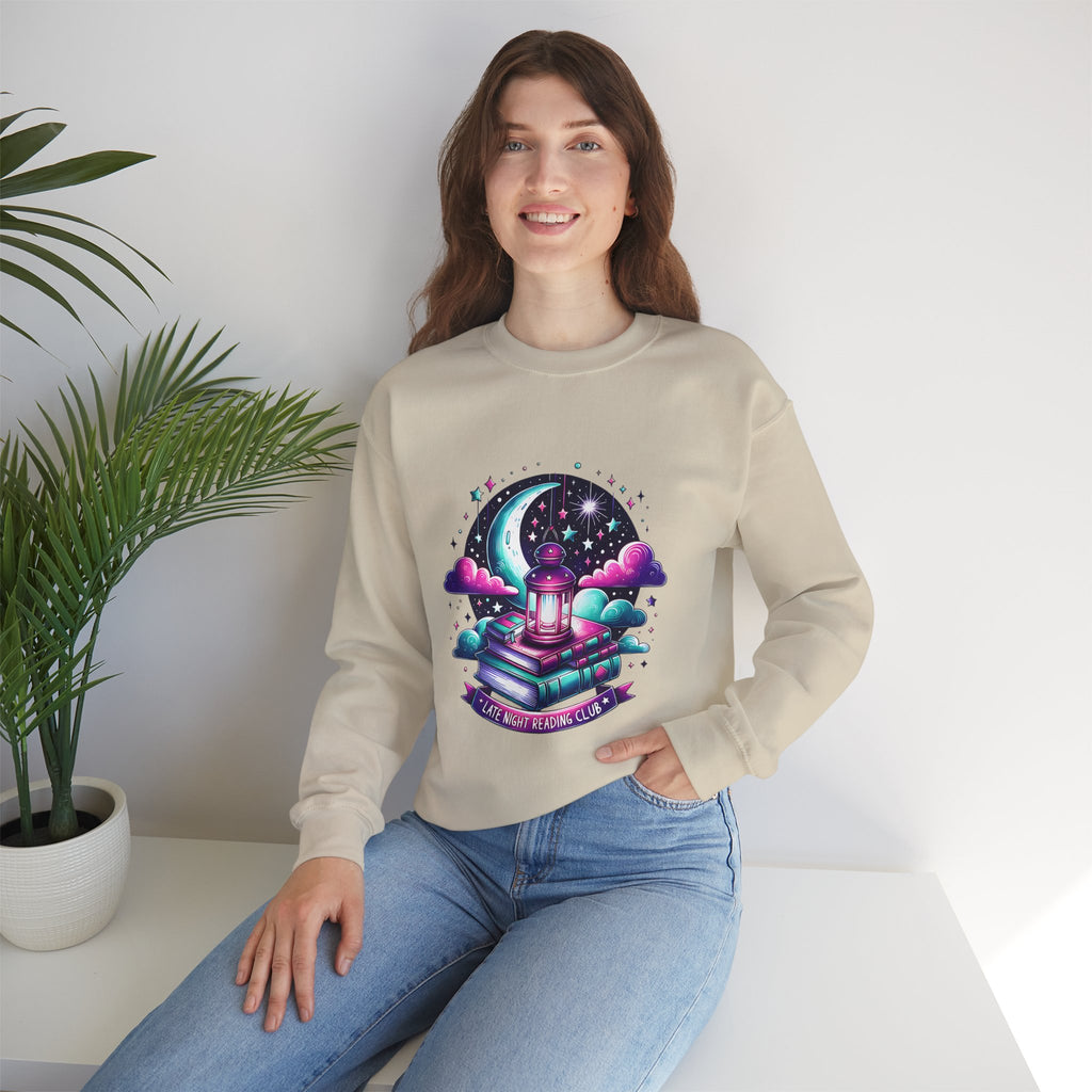 Mystical Reading Crewneck Sweatshirt — "Let Your Magic Bloom" Book & Lantern Design