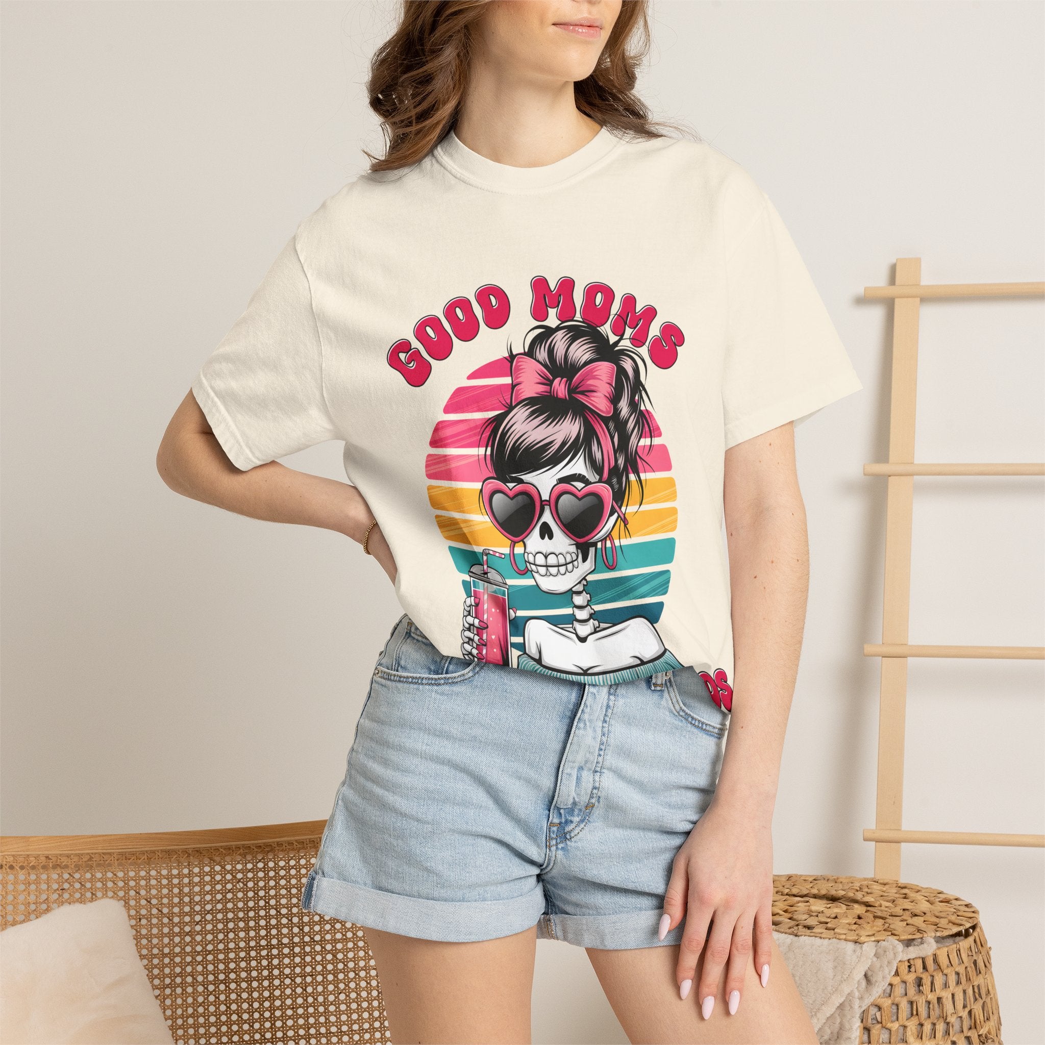 Graphic T-Shirt — "Good Moms Say Bad Words" Retro Skull Mom Tee