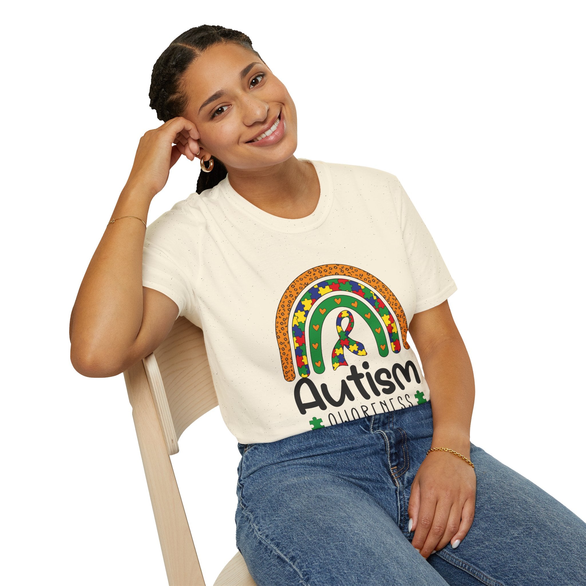 Autism Awareness T-Shirt — Colorful Puzzle Ribbon Rainbow Tee