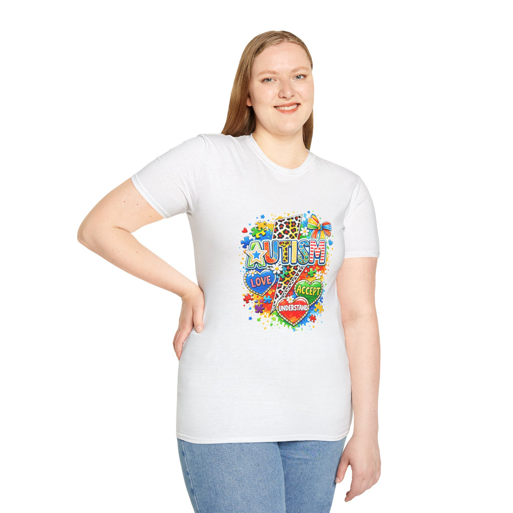 Autism Awareness T-Shirt – Love • Accept • Understand Colorful Puzzle Heart Design