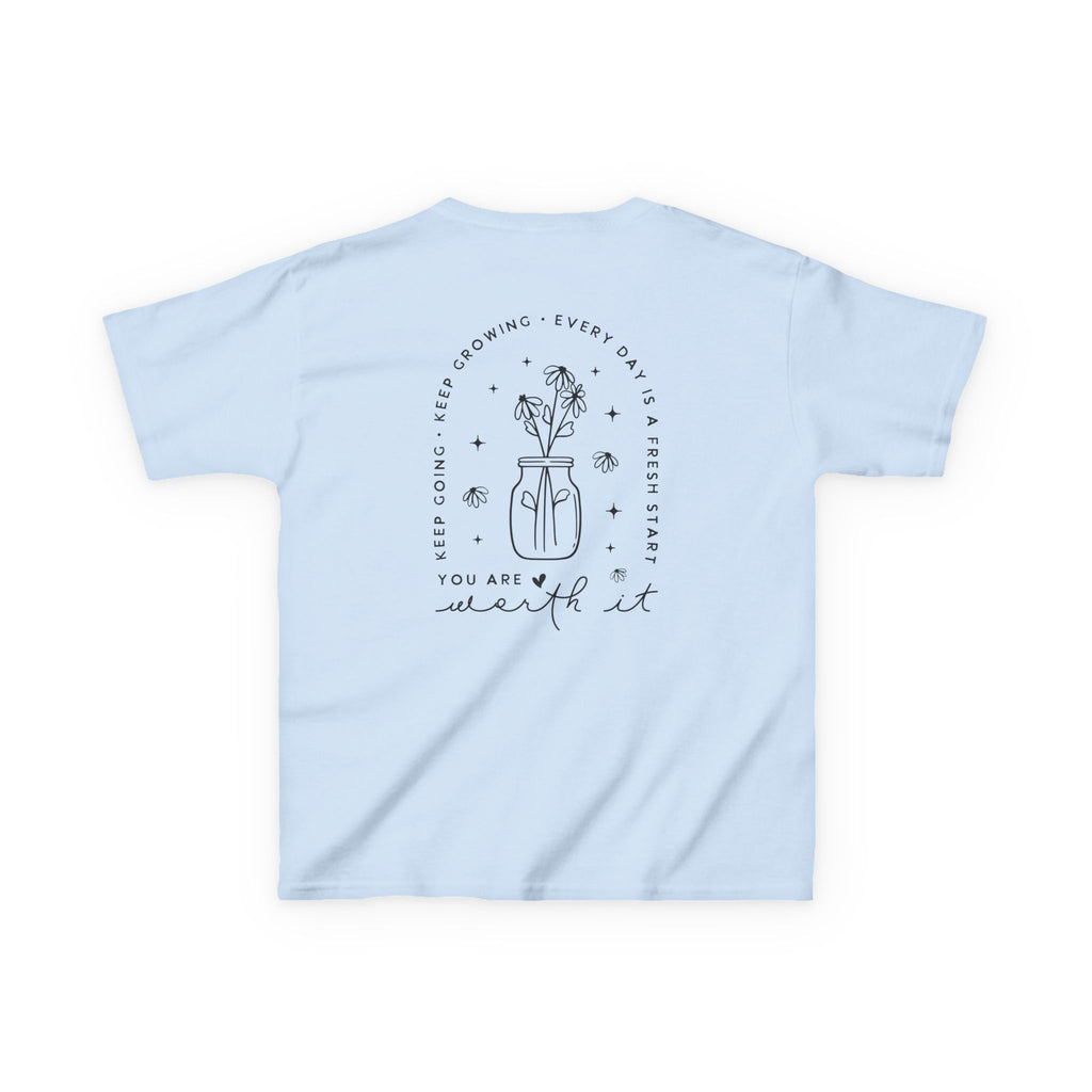 Kids Tee — “You Are Worth It” Minimal Floral Comfort Shirt