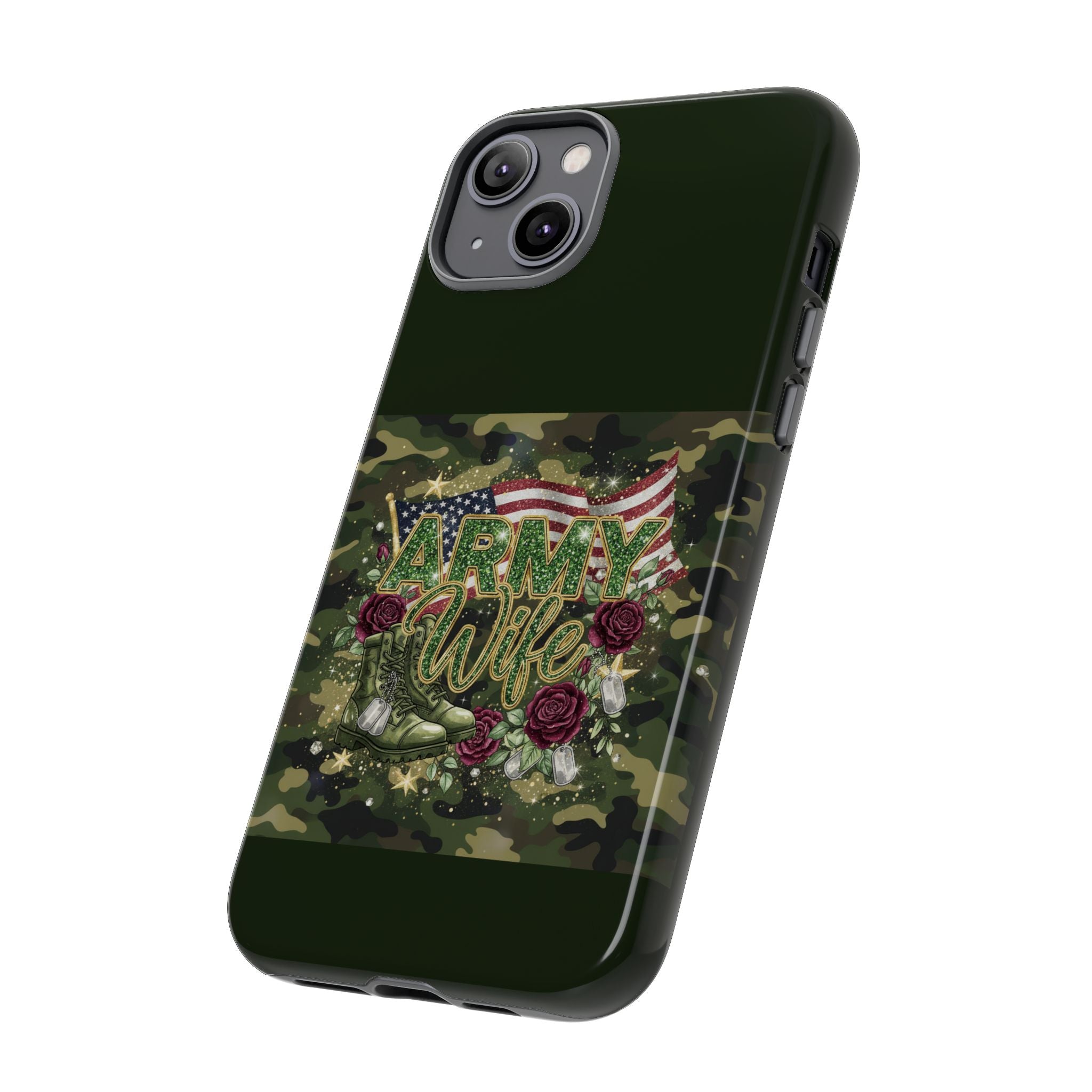 Army Wife Tough Phone Case — Camo Flag Design with Roses