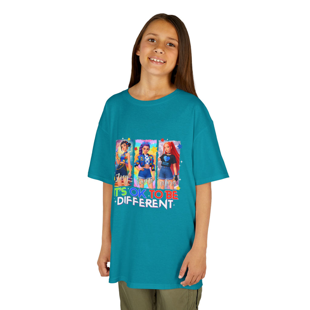 Kids Tee — "It's OK to Be Different" Colorful Pride Graphic