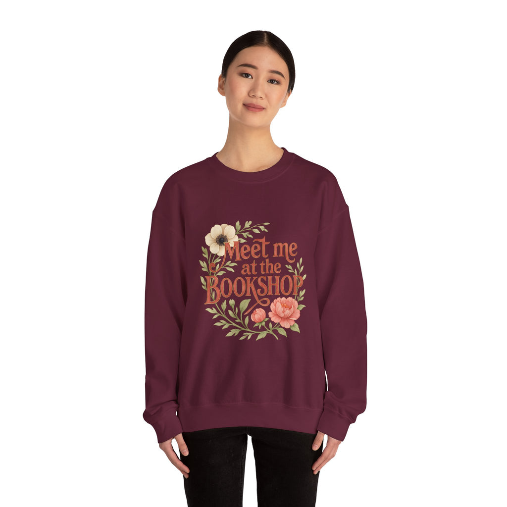 Bookshop Sweatshirt — "Meet Me at the Bookshop" Floral Cozy Crewneck