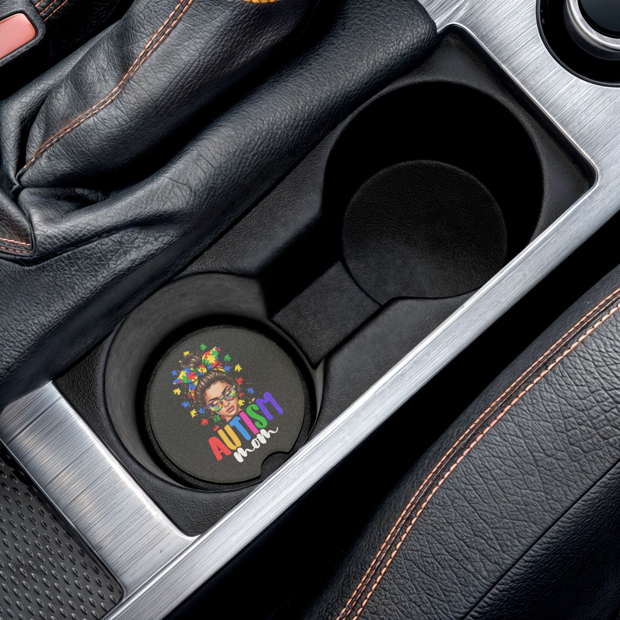 Autism Mom Soapstone Car Coaster — Puzzle Ribbon Support Travel Cup Holder Insert