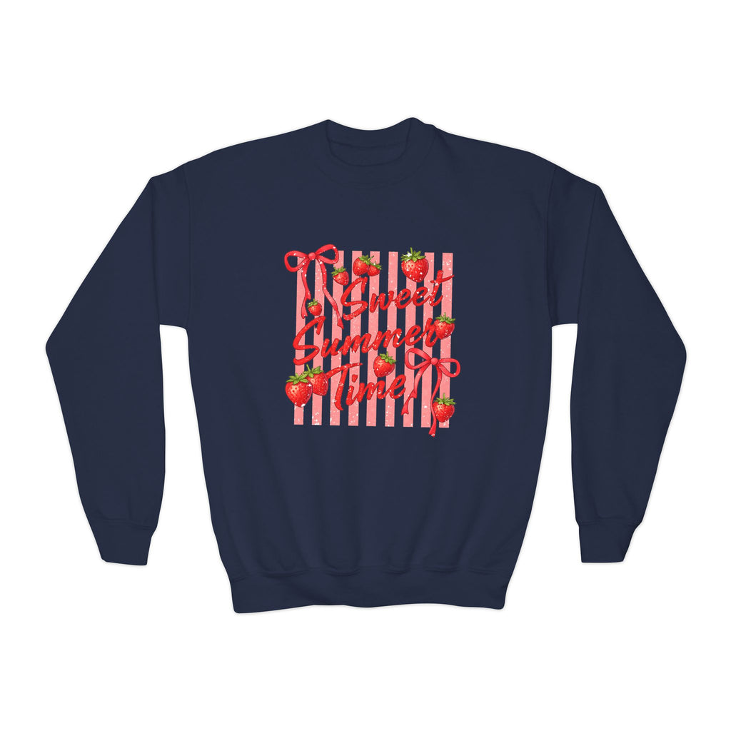 Youth Sweatshirt - "Sweet Summer Time" Strawberry Graphic Crewneck