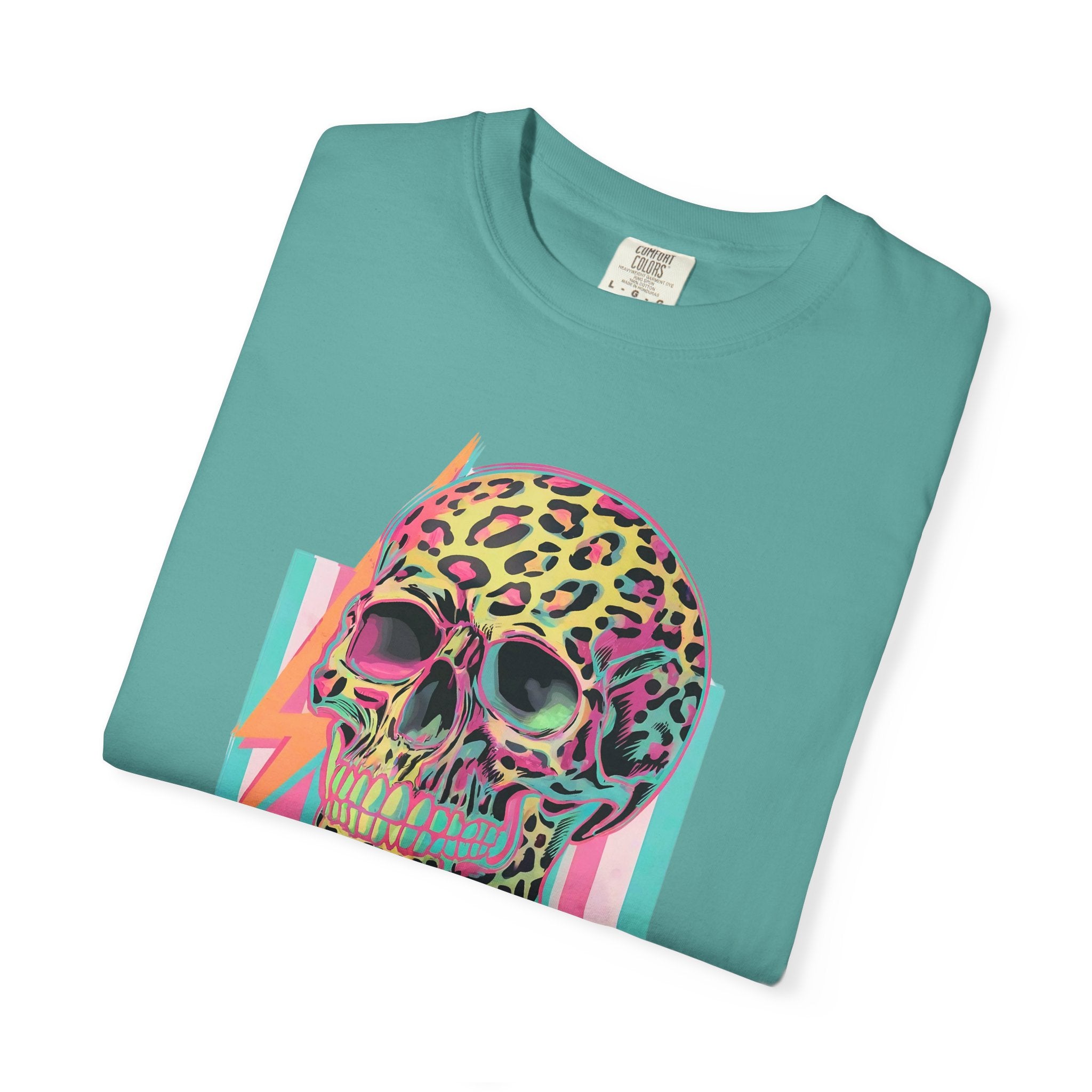 Stressed Since Birth T-Shirt — Neon Leopard Skull Graphic Tee