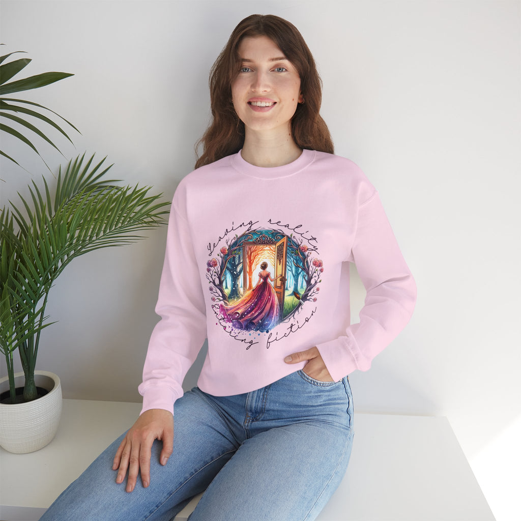 Crewneck Sweatshirt — 'Leaving Yesterday, Wearing Tomorrow' Fantasy Woman Art