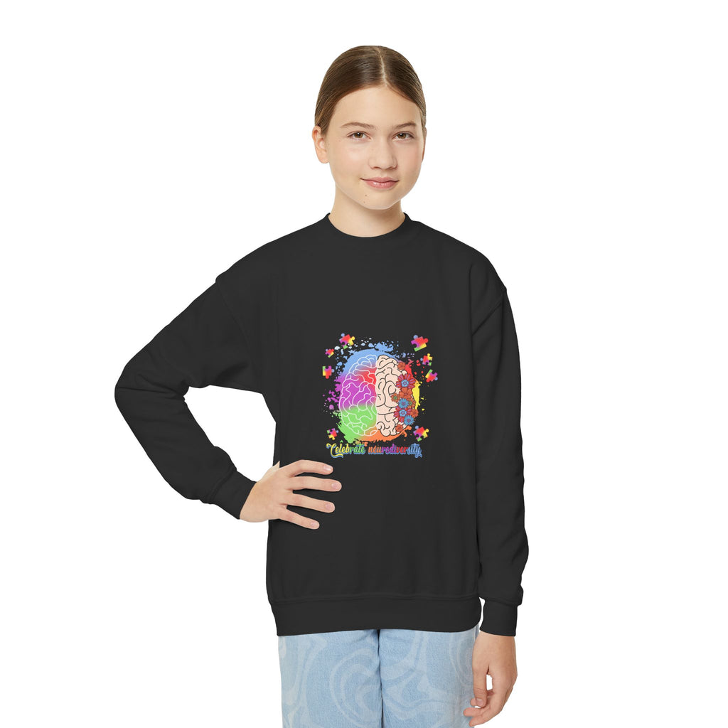 Youth Crewneck Sweatshirt — Colorful Rainbow Lion Design, Kids Graphic Pullover