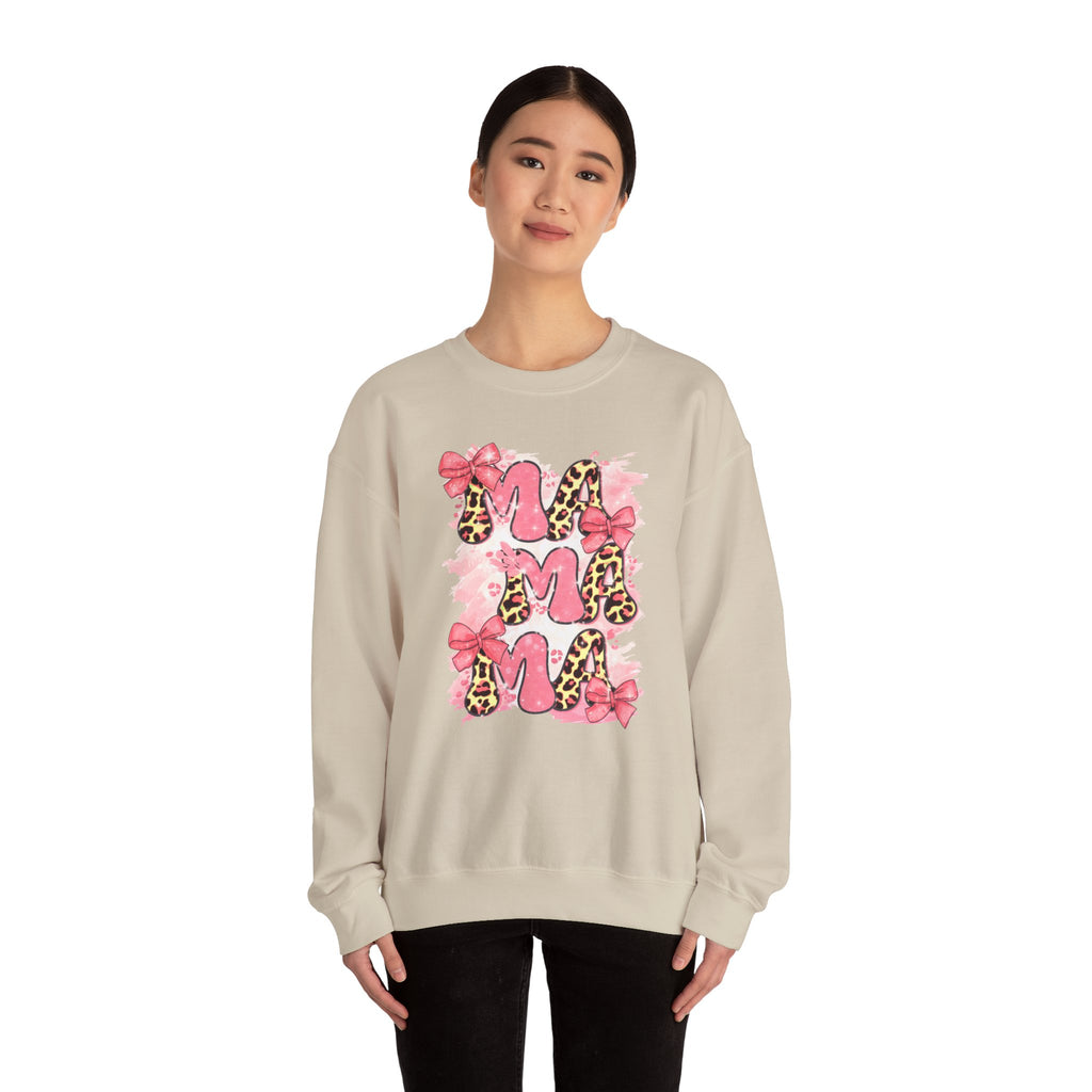 Sweatshirt — Pink Leopard “MOM” Design with Bows | Mother’s Day Cozy Crewneck