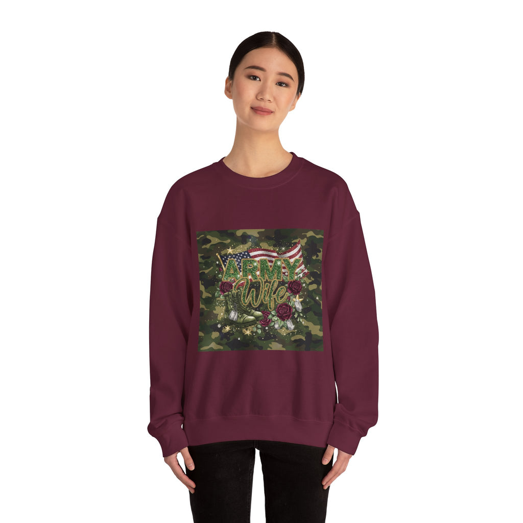 Army Wife Camo Sweatshirt - American Flag Floral Military Crewneck