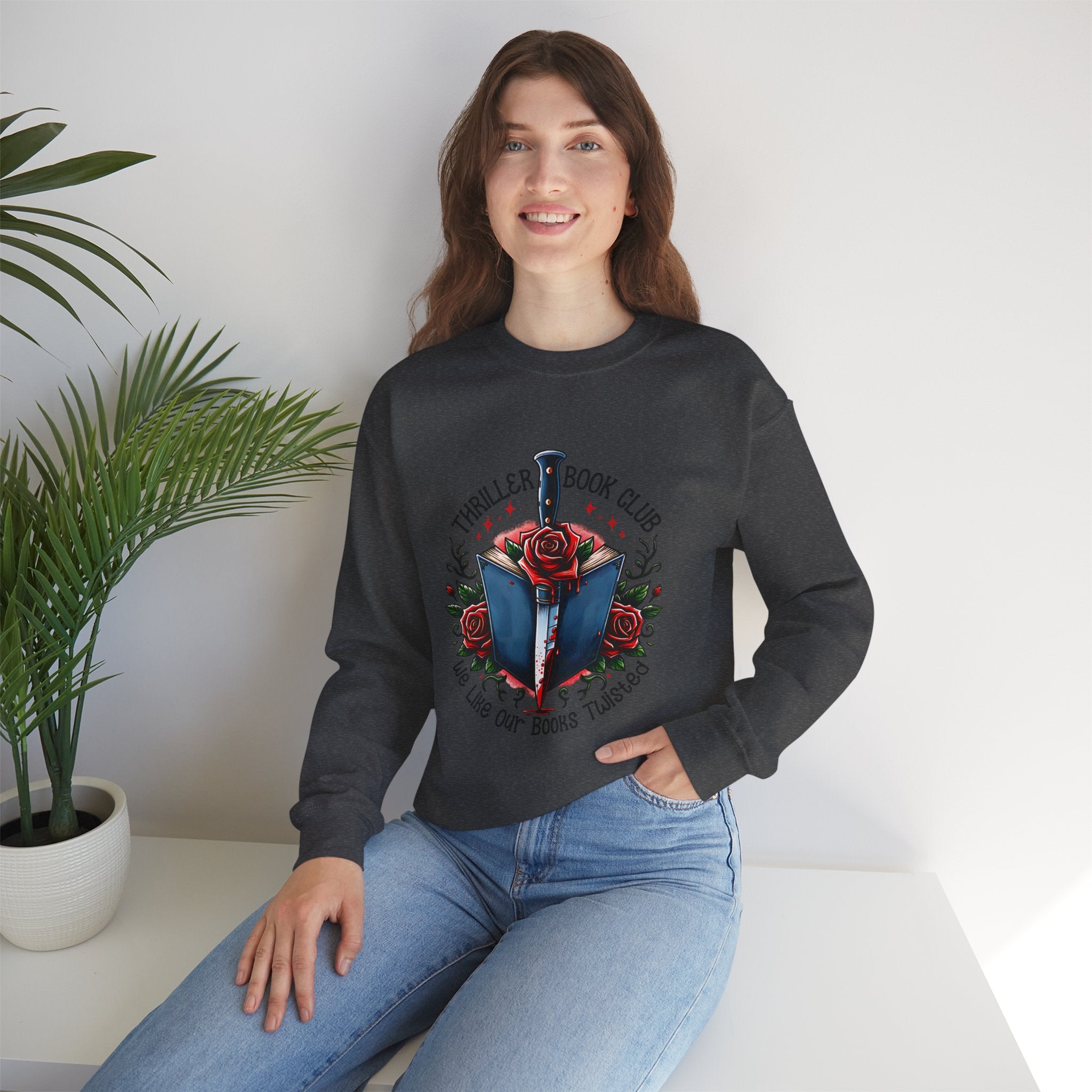 Thriller Book Club Sweatshirt — "We Like Our Books Flipped" Gothic Rose & Dagger Crewneck