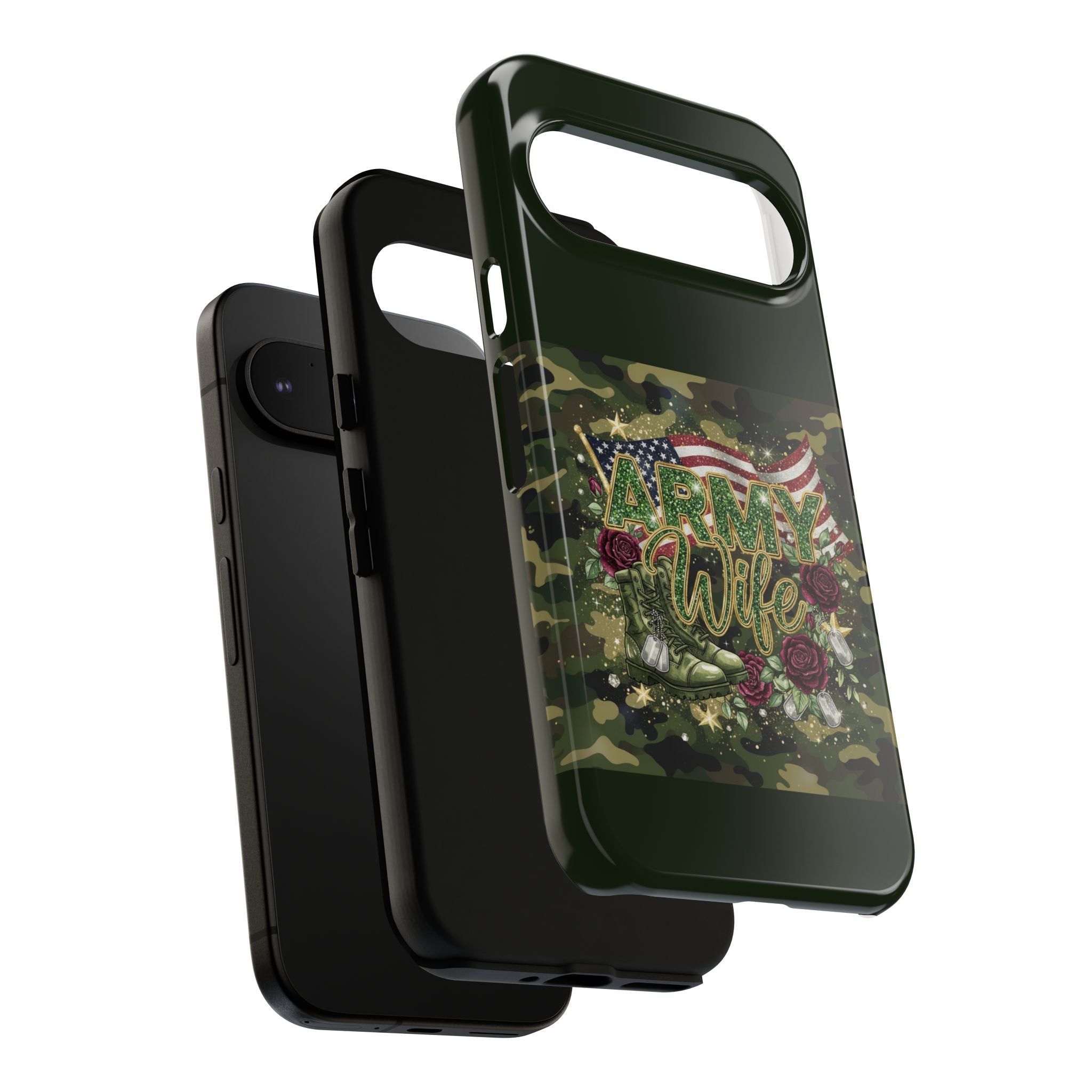 Army Wife Tough Phone Case — Camo Flag Design with Roses