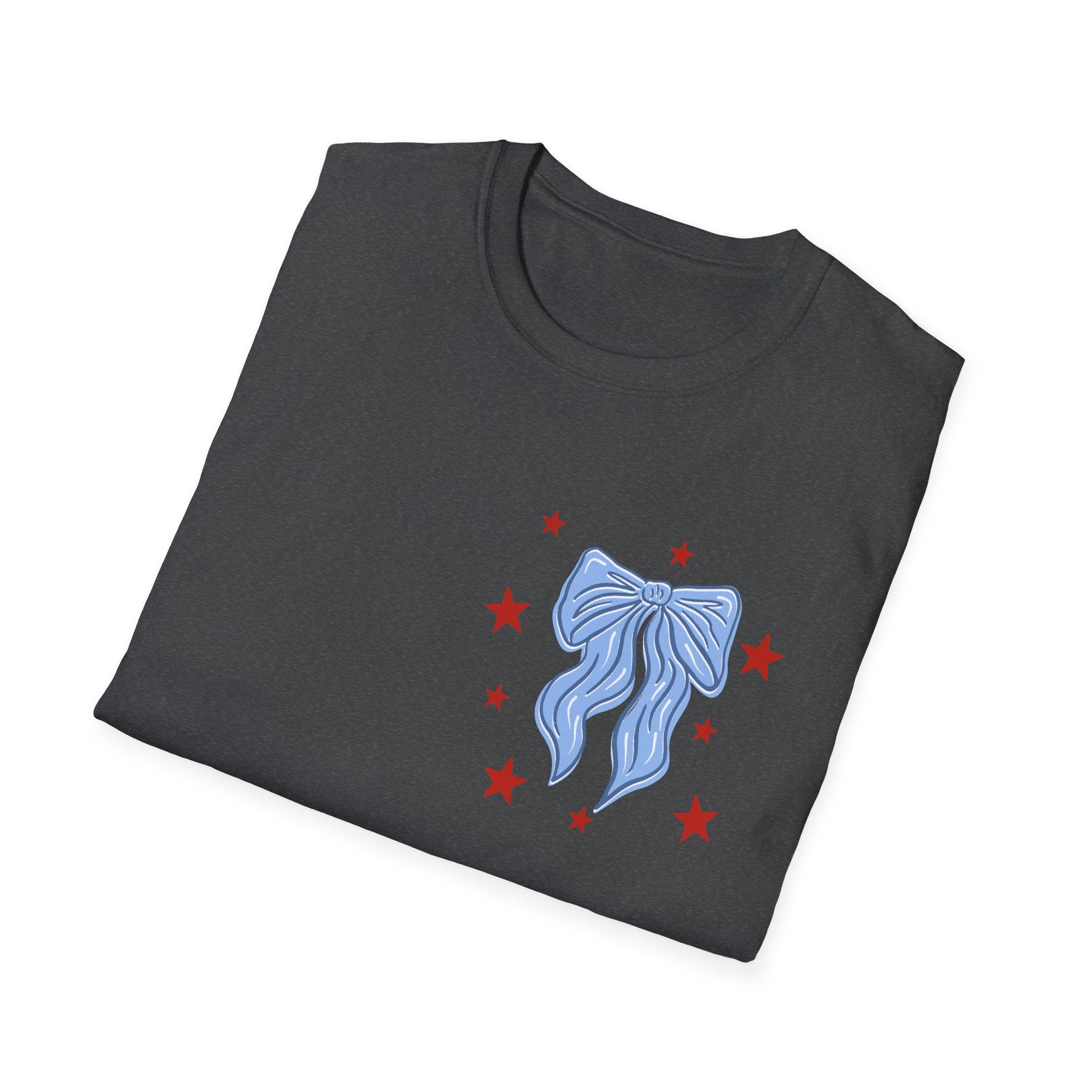 Double-sided American Honey T-Shirt — Patriotic Red White Blue Bow Tee