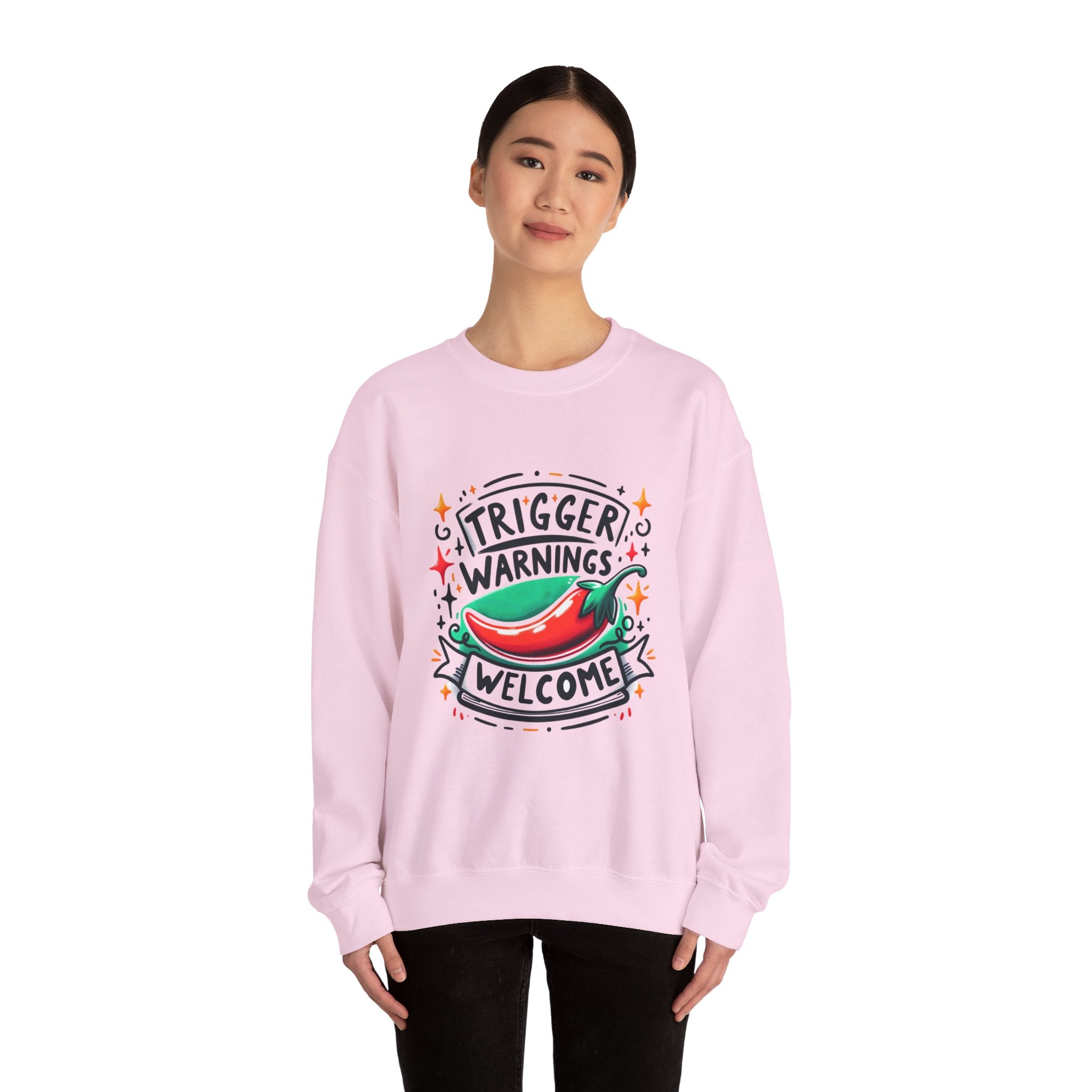 Sweatshirt — "Trigger Warnings Welcome" Chili Pepper Graphic Crewneck