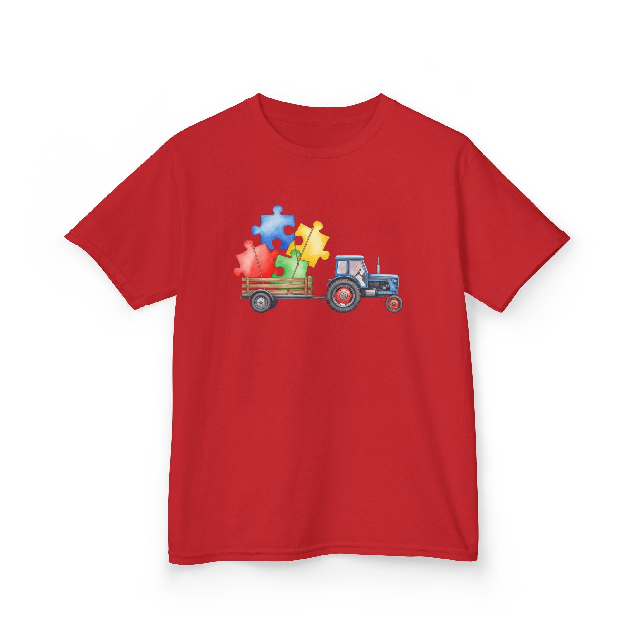 Kids Tractor with Puzzle Pieces T-Shirt — Autism Awareness Farm Tee