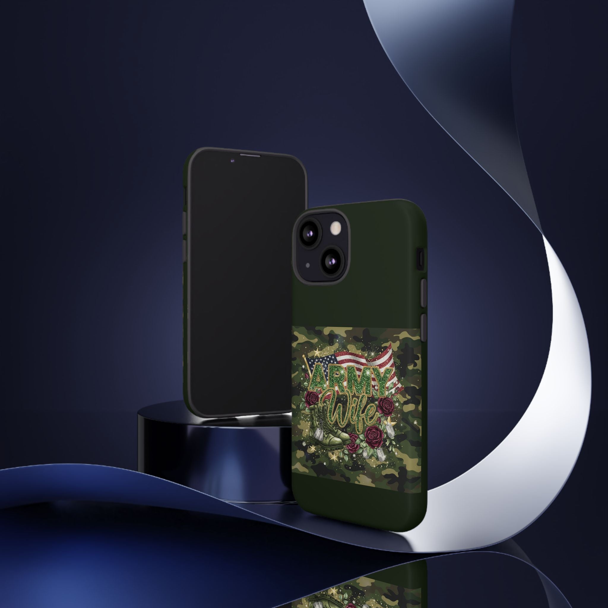 Army Wife Tough Phone Case — Camo Flag Design with Roses