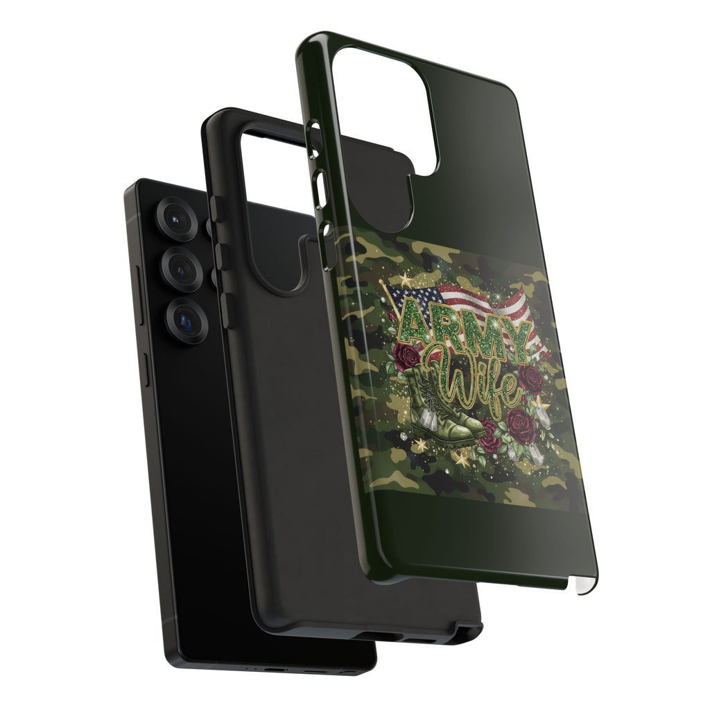 Army Wife Tough Phone Case — Camo Flag Design with Roses