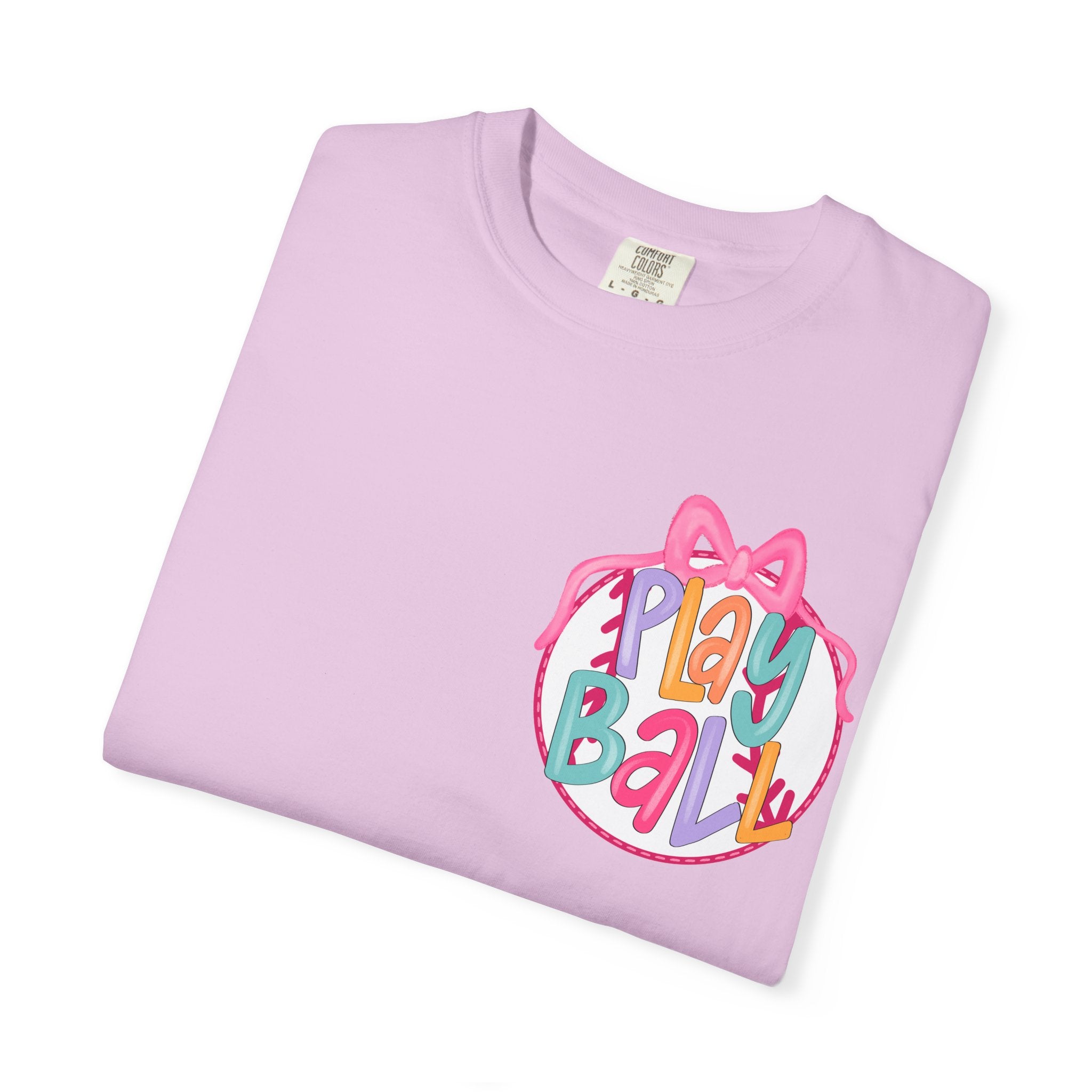 Softball Tee — "Play Ball" Front & "Pitch, Batter, Batter, Swing" Heart Back