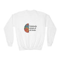 Celebrate Minds Youth Crewneck Sweatshirt — Colorful Brain Design