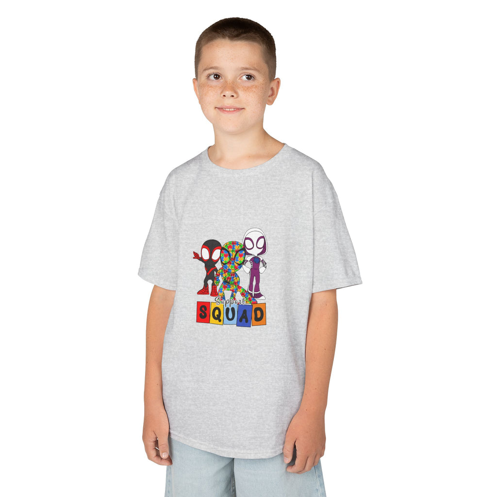 Kids T‑Shirt — 'SQUAD' Spider Heroes Block-Style Graphic